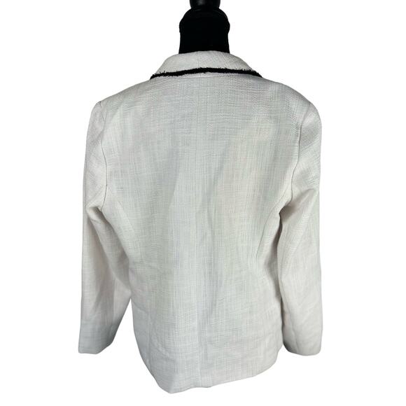 QVC Susan Graver Tweed Shawl Collar Blazer w/ Fray Trim White/Black NWOT Size 14 - Picture 3 of 8